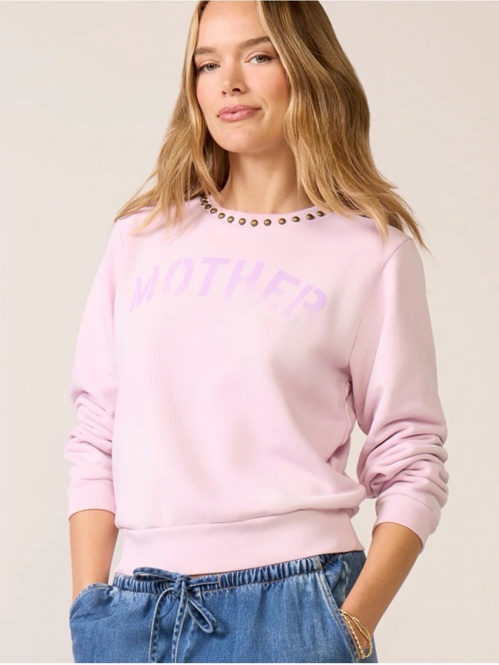 MOTHER Studded Light Pink Crewneck Sweatshirt